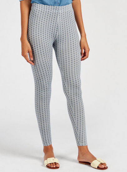 Printed Print Mid-Rise Leggings with Elasticated Waistband