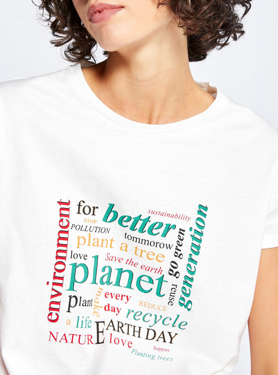 Typographic Print BCI Cotton T-shirt with Short Sleeves