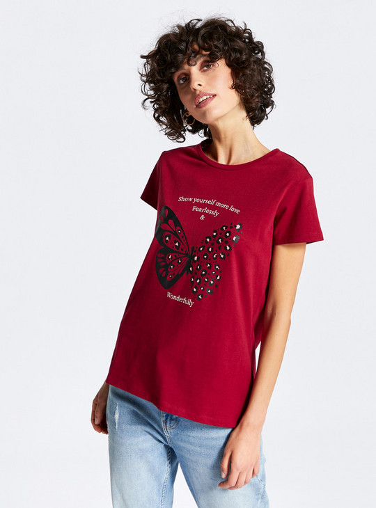 Printed BCI Round Neck T-shirt with Short Sleeves