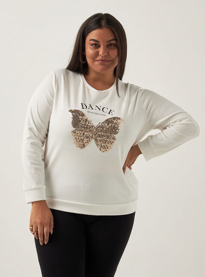 Embellished Sweatshirt with Round Neck and Long Sleeves