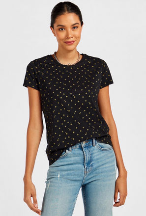 All Over Print T-shirt with Round Neck and Short Sleeves