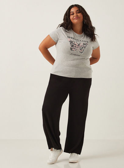 Embellished Butterfly T-shirt with Crew Neck and Short Sleeves-T-shirts & Vests-image-0