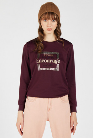 Embellished Sweatshirt with Round Neck and Long Sleeves