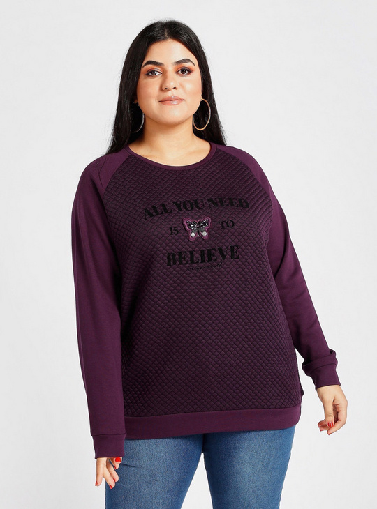 Quilted Sweatshirt with Long Sleeves and Applique Detail