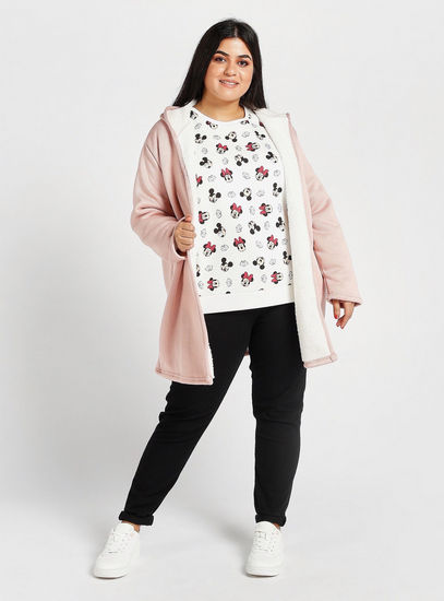 Mickey and Minnie Mouse Print Sweatshirt with Round Neck and Long Sleeves