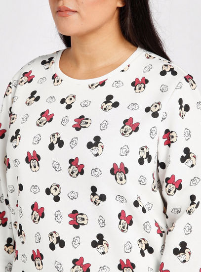 Mickey and Minnie Mouse Print Sweatshirt with Round Neck and Long Sleeves