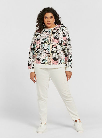 All-Over Mickey Mouse Print Sweatshirt with Round Neck and Long Sleeves