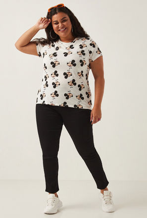 All Over Mickey Mouse Print Round Neck T-shirt with Short Sleeves