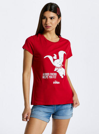 Dumbo Print T-shirt with Round Neck and Short Sleeves-T-shirts & Vests-image-0