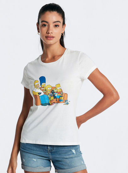 Simpson Print Round Neck T-shirt with Short Sleeves-T-shirts & Vests-image-0