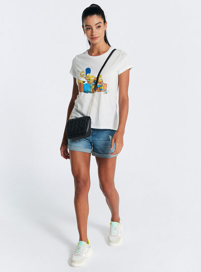 Simpson Print Round Neck T-shirt with Short Sleeves-T-shirts & Vests-image-1