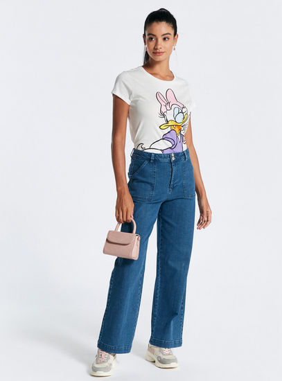 Daisy Duck Print Round Neck T-shirt with Short Sleeves-T-shirts & Vests-image-1