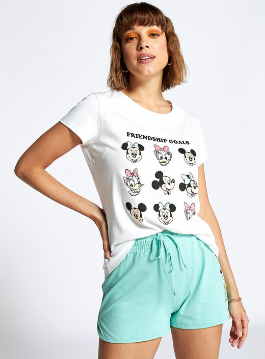 Mickey and Friends Print Round Neck T-shirt with Short Sleeves