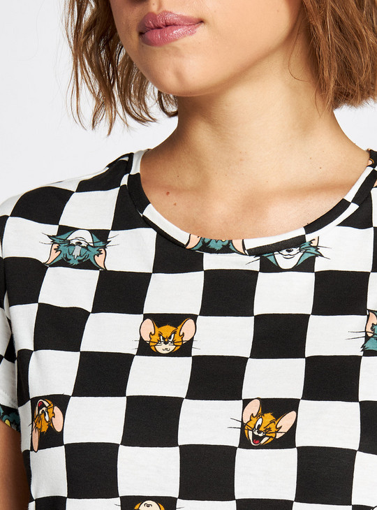 Tom and Jerry Print T-shirt with Round Neck and Short Sleeves