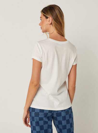 Peanut Print T-shirt with Round Neck and Short Sleeves