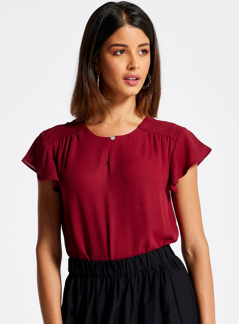 Shop Plain Top with Ruffled Sleeves and Button Closure Online | Max UAE