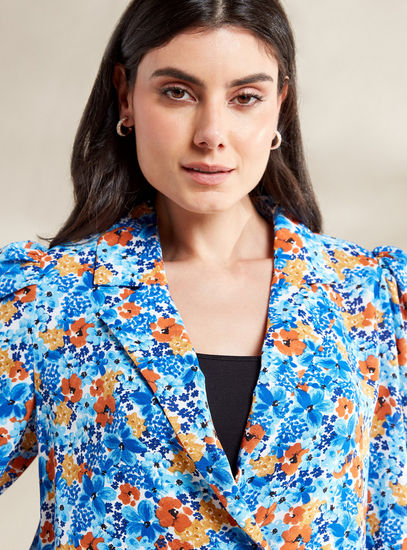 All-Over Floral Print Top with Long Sleeves and Spread Collar