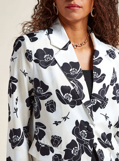 Floral Print Blazer with Notch Lapel and Pocket