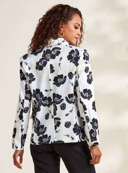 Floral Print Blazer with Notch Lapel and Pocket
