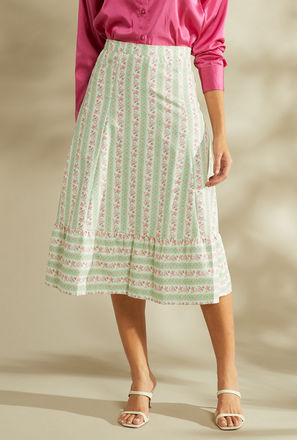 All-Over Floral Print A-line Skirt