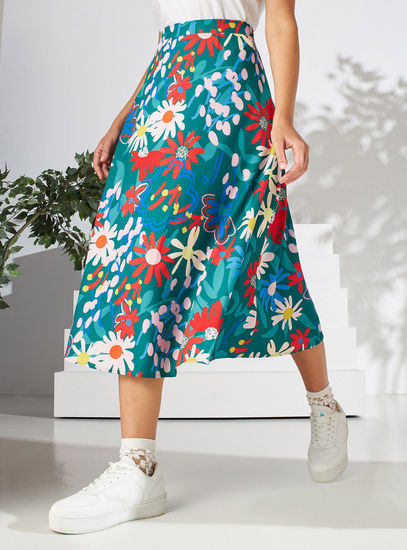 Floral Print Midi Skirt with Side Zip Closure
