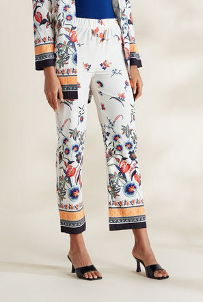 All Over Print High-Rise Pants with Elasticated Waistband