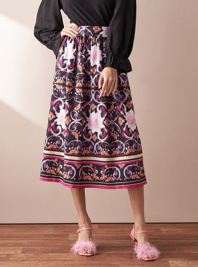 Printed Midi Skirt with Zip Closure