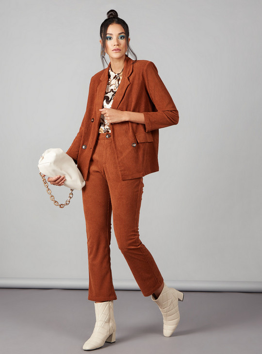Textured Blazer with Long Sleeves and Flap Pockets