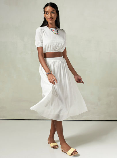 Solid A-line Skirt with Elasticated Waistband