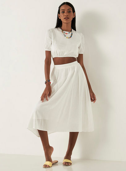 Solid A-line Skirt with Elasticated Waistband