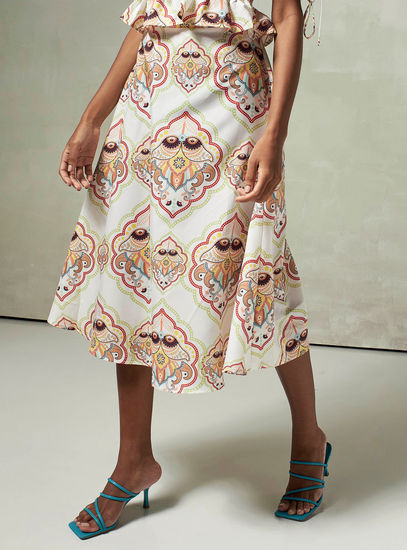 All Over Print Midi Skirt with Elasticated Waistband