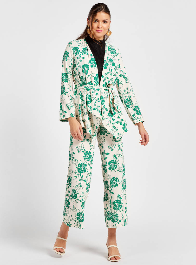 Floral Print Jacket with Long Sleeves and Tie-Up Detail-Jackets-image-1