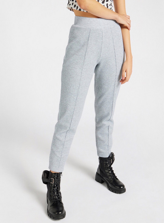 Textured Ankle Length Pants with Elasticated Waistband