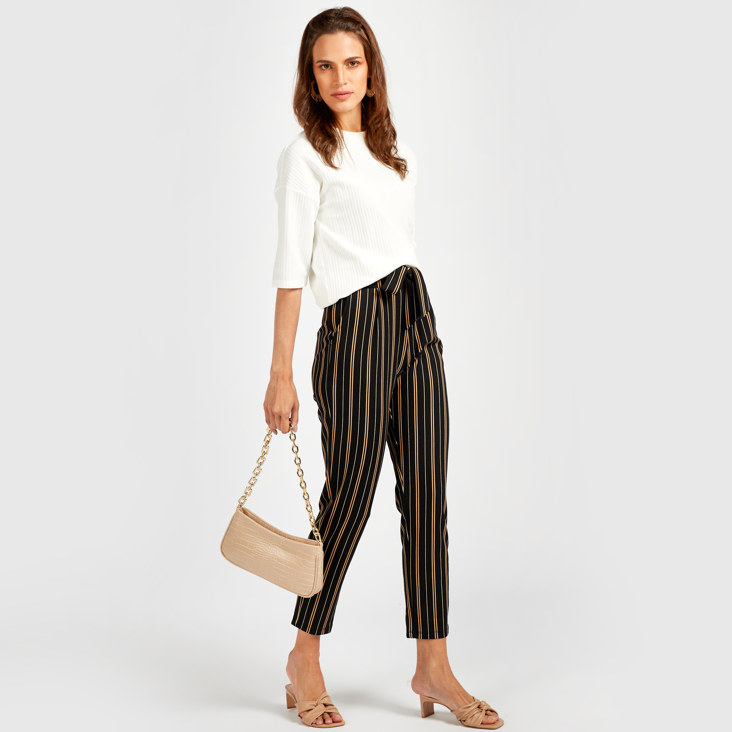 Striped pants with store tie belt