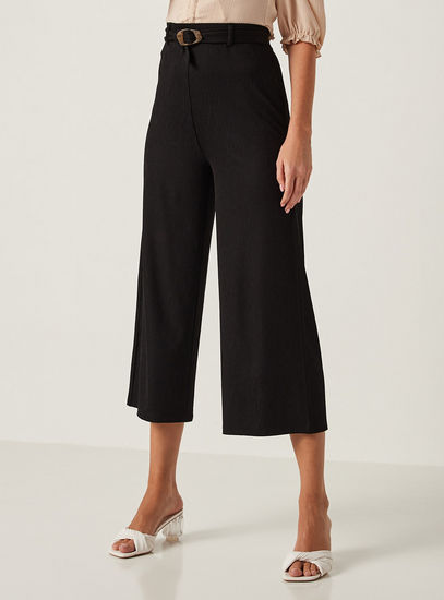 Textured Ankle Length Pants with Belt