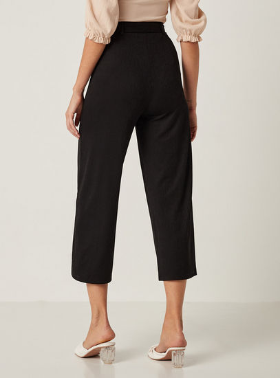 Textured Ankle Length Pants with Belt