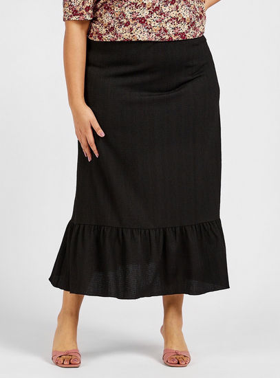 Textured Midi Tiered Skirt with Elasticated Waistband