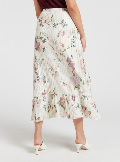 Printed Midi Pleated Skirt with Elasticated Waistband