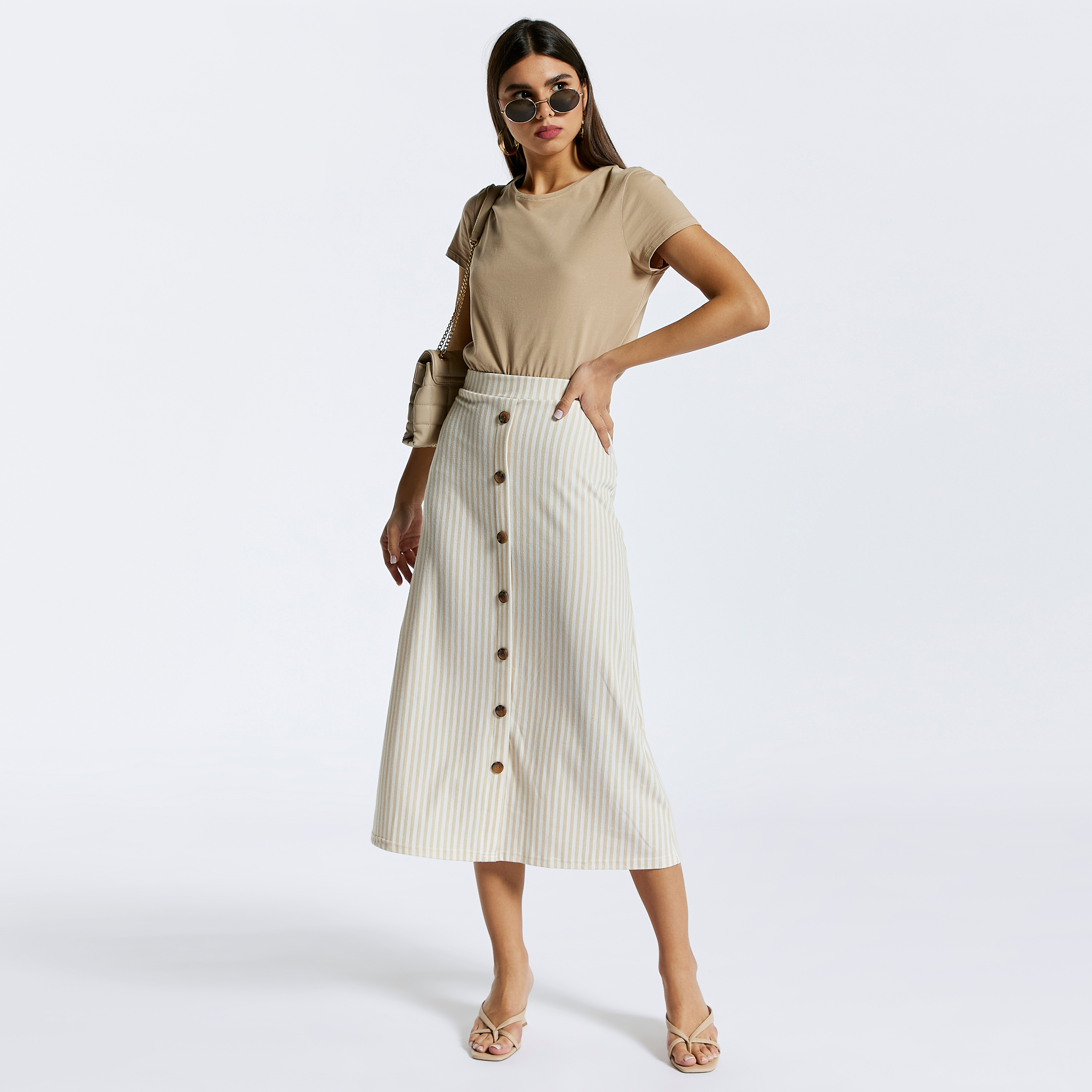 Khaki button front midi skirt hotsell