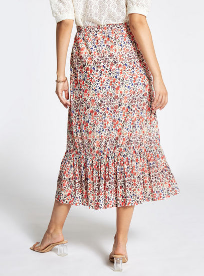 Floral Print Mid-Rise Skirt with Elasticated Waistband and Flounce Hem