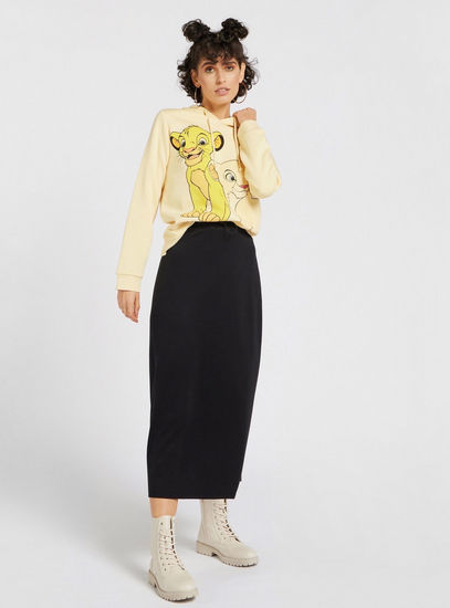 Solid A-line Midi Skirt with Drawstring Closure