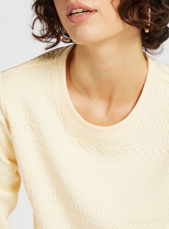Textured Sweatshirt with Round Neck and Long Sleeves