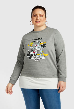 Looney Tunes Print Sweatshirt with Crew Neck and Long Sleeves