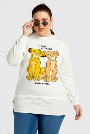 Lion King Print Sweatshirt with Round Neck and Long Sleeves