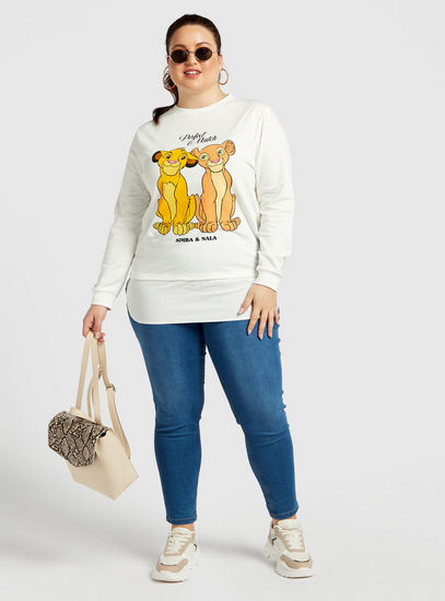 Lion King Print Sweatshirt with Round Neck and Long Sleeves