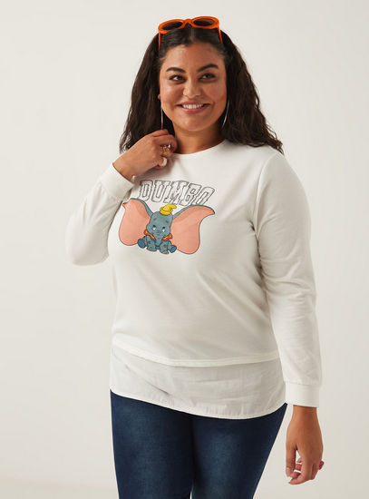 Dumbo Print Sweatshirt with Crew Neck and Long Sleeves