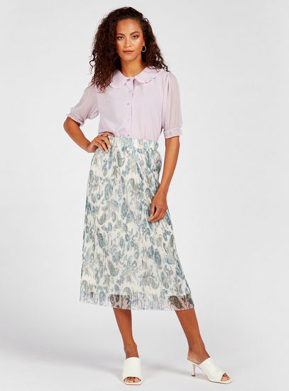 Solid Puff Sleeve Shirt with Peter Pan Collar and Ruffle Detail-Blouses-image-1