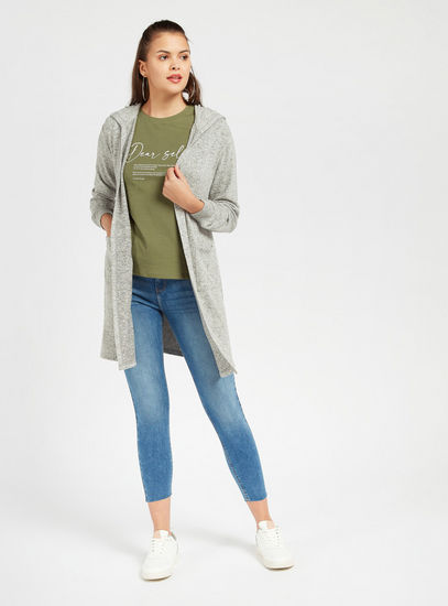 Solid Hooded Cardigan with Long Sleeves and Pockets-Sweaters & Cardigans-image-1