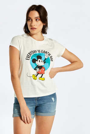 Mickey Mouse Earth Day Print T-shirt with Short Sleeves-mxwomen-clothing-tops-tshirtsandvests-3