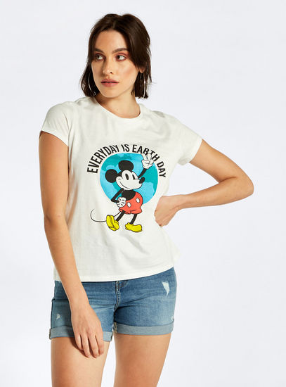 Mickey Mouse Earth Day Print T-shirt with Short Sleeves-T-shirts & Vests-image-0